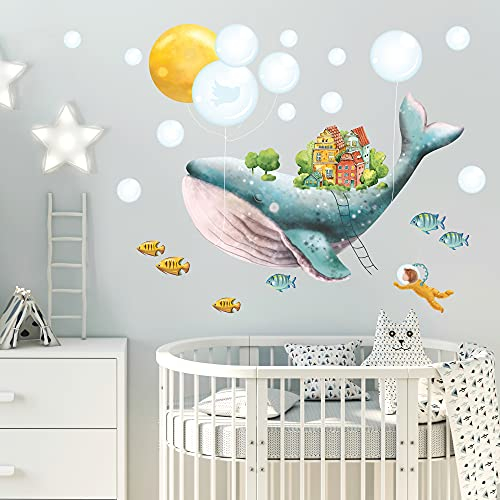 Wandtattoo Kinderzimmer bunt Wal Fische Unterwasserwelt Wandaufkleber / 55 cm hoch x 83 cm breit