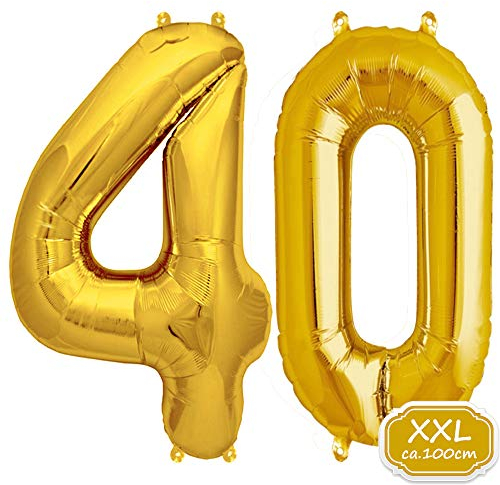 FUNXGO® Folienballon Zahl 40 Gold - Riesenzahl Ballon ca.100 cm - fliegt mit Helium - 40 Geburtstag Luftballon - Deko zum Geburtstage, Party, Hochzeiten - Ballon 40 Gold