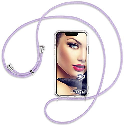 mtb more energy Handykette kompatibel mit Apple iPhone 5, 5S / iPhone SE 2016 (4.0'') - Flieder - Smartphone Hülle zum Umhängen - Anti Shock Full TPU Case