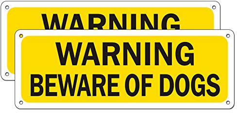 Lot de 2 panneaux en métal « Beware of Dog Warning » pour clôture, porte, portail - Résistant à la décoloration et facile à monter - En aluminium - 25,4 x 8,9 cm