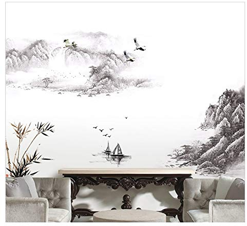 COVPAW® Wandtattoo Wandaufkleber XXL Landschaft Berg Chinesische Malerei Gemälde Wandsticker Wandbild Bilder Wohnzimmer Schlafzimmer Deco