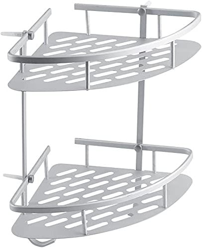 Duschregal Eckregal Badezimmer, Aluminium, 2 Etagen, Wandmontage, Duschorganizer für Shampoo