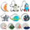 Fangleland Weltraum-Ausstechformen, Weltraum-Fondant-Stempel-Set, Raumschiff, Astronaut, Rakete, Mond, Stern, Planeten, Kreis, Gebäck, Kekse, Kuchen, Backform für Partyzubehör, Silber