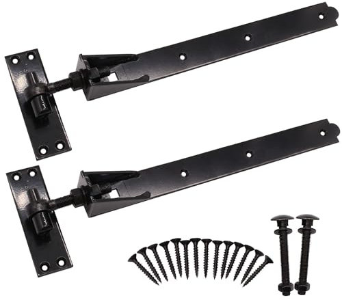 EAI Adjustable Gate Hinges | 600mm / 24 Inch Heavy Duty Hook and Band Gate Hinges | Black - 1 Pair