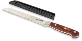 pasoli Professionelles Brotmesser - Edelstahl mit Wellenschliff, Klingenschutz und Holzgriff - rasiermesserscharfes Werkzeug zum Schneiden von Lebensmitteln - 20cm, solider 7CR17 Kern
