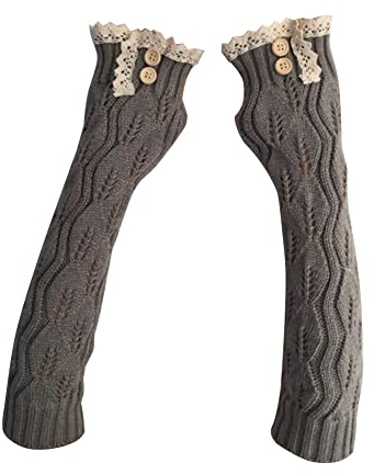 Herbests Gestrickte Fingerlose Handschuhe Damen Lange Rüsche Armstulpen Pulswärmer Halb Handstulpen Armwärmer Armstulpen Handwärmer Fäustlinge Elastische Winterwärmer Stulpen mit Daumenloch Hellgrau