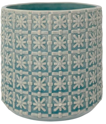 Nordring Retro Übertopf Vintage Pflanztopf für Zimmerplanzen Blumentopf Cross M (12,5 cm ø), Sky Blue, Keramik