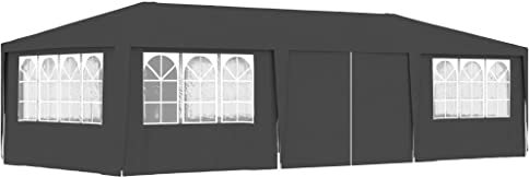 HOMIUSE Tente de Réception et Parois LatéRales 4x9 m Anthracite 90 g/m2 Tonnelle Pliante Barnum Pliant Tonnelle de Jardin Chapiteau de Reception ImperméAble Tente de Plage Tente et Panneaux LatéRaux