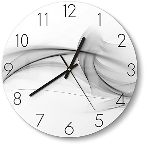 DEQORI Glasuhr | rund Ø 30 cm | Motiv Rauchige Nebelschwaden | ausgefallene leise Design Uhr aus Glas | Wanduhr für Wohnzimmer & Küche | moderne Hingucker Uhr für die Wand