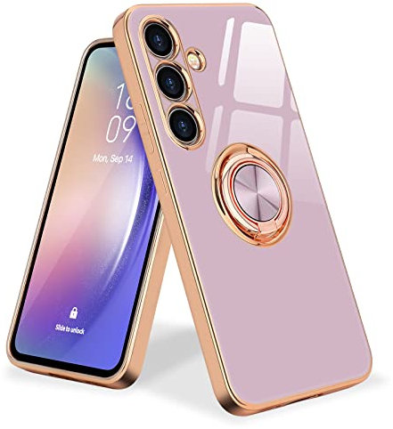 Urarssa Kompatibel mit Samsung Galaxy A54 5G Hülle mit 360 Grad Ring Ständer Handyhülle Galvanik Schutzhülle Magnetischer Autohalterung Stoßfest Hülle für Samsung Galaxy A54 5G, Lila