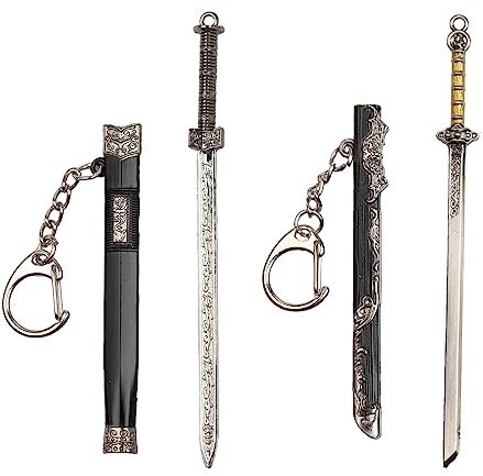 Opexicos 2 x Schlüsselanhänger mit antikem Schwert, Metall, Waffe, silber, Small