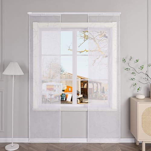 Yujiao Mao transparent Uni Schiebevorhang mit Stickerei Kreismuster flächenvorhang 2er Set mit Klettband,Lila BxH 57x245cm