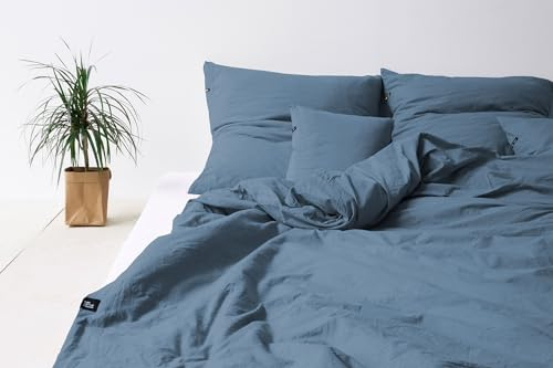 HOP DESIGN Bettwäsche 140x200 Baumwolle Bettwäsche-Sets, Bettbezug 140x200 Graublau - Bettbezüge Sommerbettwäsche, Duvet Cover mit 1 Kissen Bezug 100% Baumwolle Ideal für Allergiker