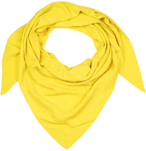 styleBREAKER Damen Musselin Dreieckstuch aus 100% Baumwolle | Weiches und leichtes Halstuch für Damen Unifarben | Stylisches Tuch für jede Jahreszeit - Made in Italy, 196 x 84 cm, Farbe:Gelb