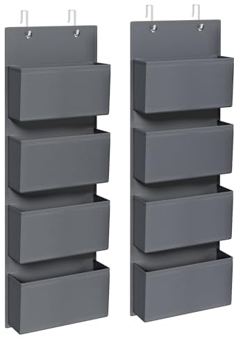 SONGMICS Over Door Storage Organisers, Set of 2 Wardrobe Storage Organisers, Behind Door Hanging Organisers, 8 Pockets, for Bedroom, Office, Pantry, Kitchen, 12 x 33.5 x 100 cm, Slate Grey RDH004G02