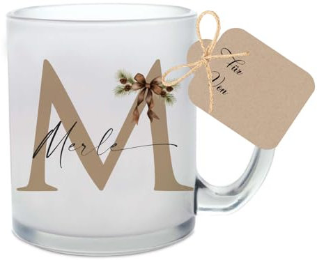 Manufaktur Liebevoll - Tasse Weihnachten Name Personalisiert Glastasse Weihnachtstasse Weihnachtsgeschenk Geschenk Glühwein Frauen Männer Nikolaus Kleinigkeit Aufmerksamkeit (Motiv Weihnachtsschleife)