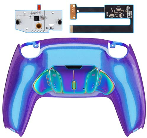 eXtremeRate RISE4 Remap Kit Programmable pour ps5 Manette BDM-010&020, Coque Arrière Redessinée avec 4 Palette Métal pour ps5 Manette, Palette Métallique (RMB) Version, Métal Bleu Vert Violet