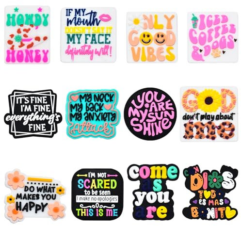 WOZADU 12 PCS Silicone Focal Beads for Pens Characters Silicone Beads for Keychain Making Silicone Beads Bulk for Jewelry Making Bracelet Necklace Handmade Crafts(Words)