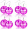 Ecation Discokugel Ohrringe für Frauen - Rosa Spiegelkugel Anhänger für 60er oder 70er Jahre Kostüm Bachelorette Halloween Weihnachten Outfit Zubehör, Medium, Schaumstoffkugel, Spiegelglas, Kein