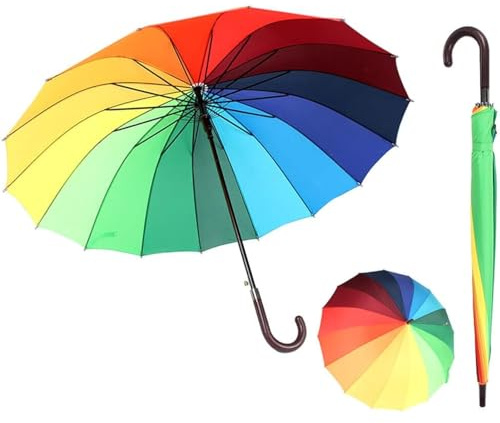 Youyijia 45inch Rainbow Umbrella Windproof 16 Rib Large Golf Umbrella - Durable Long Handle Straight Anti-UV Umbrella with Reinforced Canopy - Manual Big Parasol for Adult Men Women