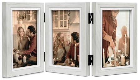 Shampsen Weißer Fotorahmen für 3 Fotos, Collagen, aufklappbar, für Tischplatte, Schreibtisch, Geschenk, für Mutter, Freundin, 10 x 15 cm