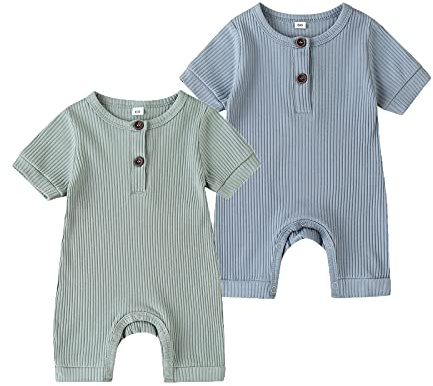 Tearfuty Newborn Baby Boy Girl Rompers Cotton One Piece Jumpsuit Summer Short Sleeve Rompers(2 Pack)