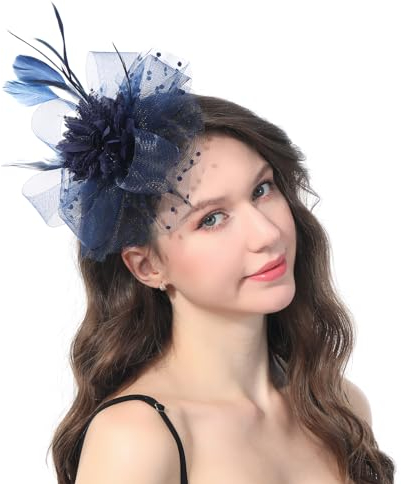 Ladiery Damen Fascinators Hut für Tea Party Mesh Blume Feder Perlen Kentucky Derby Hüte mit Stirnband und Clip für Mädchen