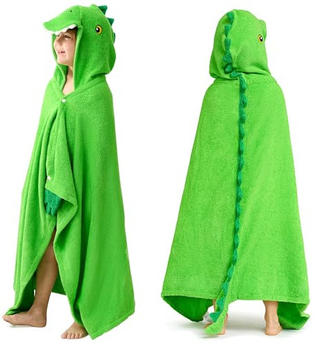 Joiedomi Dinosaur 127 x 77 cm Kapuzenhandtuch für Kinder - Weiches Baumwoll-Badetuch -für Kinder von 3-10 Jahren -Poolhandtuch mit Kapuze - saugfähiges Poncho Handtuch Kinder