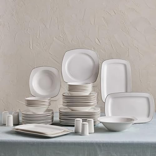 Karaca Timeless Gold Square 84-teiliges Geschirr-Set für 12 Personen - Elegantes und langlebiges Porzellan-Geschirr, ideal für festliche Anlässe, elegante Abendessen und den täglichen Gebrauch
