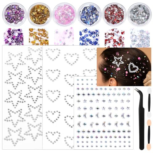Face Gems & Body Glitter Stick On - Hearts & Stars - Safety Assured Face Jewels for Rave, Festival, Party Makeup - Easy Apply Eye Cheek Nail Art Glitter