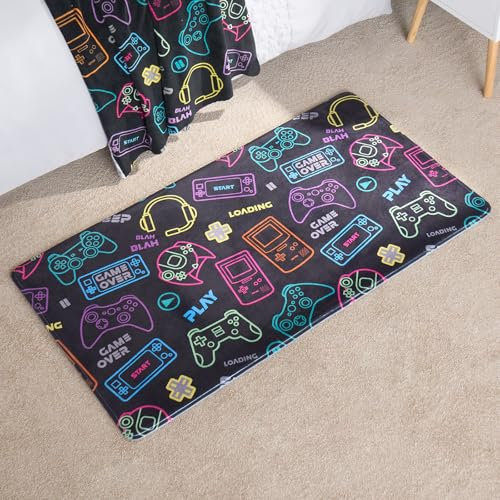OHS Gaming Runners for Kids, Entryways Hallway Runners Non Slip Washable Door Runner Mat Indoor Ultra Soft Home Decor Floor Runner Bedrooms - Black, 120 x 65cm
