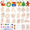 YeahBoom 52 Stück Weihnachten Basteln Holz, Holzanhänger zum Bemalen, DIY Weihnachtsdekoration, Basteln für Kinder, Farbiger Pinsel, für Malen Dekoration