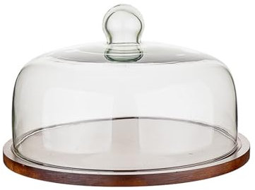 Plato De Pastel con Tapa, Plato De Pastel De Madera con Cúpula, Plato De Pastel De Madera De Acacia Natural con Cúpula, Postre De Exhibición para Fiesta,20cm