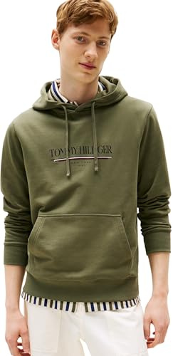Tommy Hilfiger Herren Hoodie Brand Love aus Baumwolle, Grün (Battle Green), L