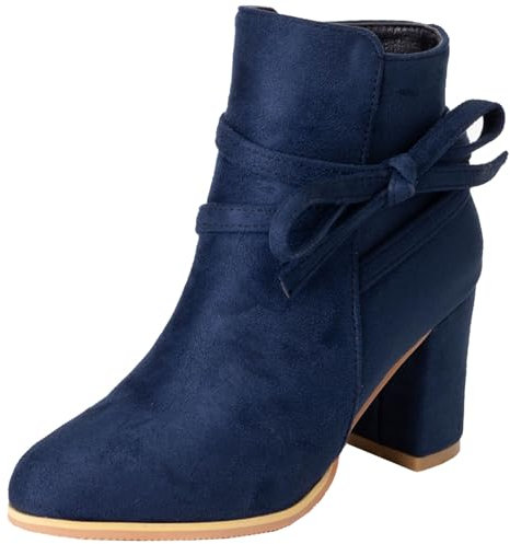 Onewus Stivaletti da donna con tacco a blocco, Blu scuro, 43 EU