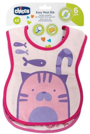Chicco 2er-Set Baby-Lätzchen, weiche Baumwolle, wasserdichte Lätzchen, wasserdichte Rückseite, waschmaschinenfest, gute Passform, Baby-Lätzchen ab 6 Monaten, rosa, Baby Girl