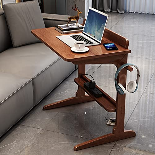 Laptoptisch aus Massivholz, tragbar, Sofa, Beistelltisch, multifunktionaler Gaming-Tisch, kleiner, minimalistischer Schreibtisch für Schlafzimmer, Nachttisch (Walnuss, 60 x 46 x 70 cm)