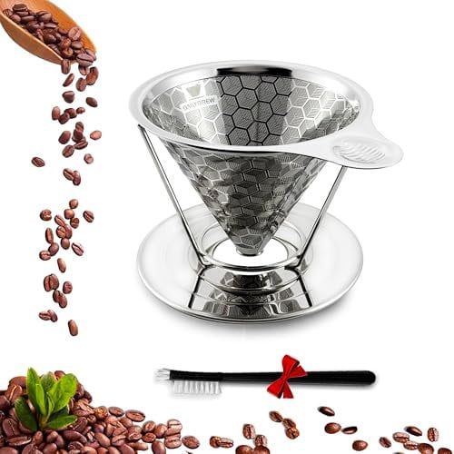 dailybrew Pour Over Coffee Maker, 2-4 Cup Stainless Steel Coffee Filter, Triple Layer Non-plastic Drip Coffee Maker, Easy Clean Portable Coffee Dripper, Pour Over Coffee Maker For Camping