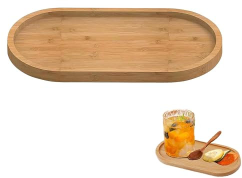 Bathroom Bamboo Small Soap Tray, Oval Bamboo Kitchen Soap Dispenser Tray, for Tea, Fruit, Snacks, Cakes Home Decor and Succulents