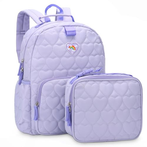 Chase Chic Kinderrucksack mit Lunchtasche,Leicht Rucksack Mädchen für 4-6 Jahre,Schulrucksack Vorschulrucksack Kindergartentasche mit Brustgurt,Lila Herz