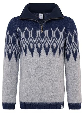 kidka Isländischer Wollpullover - Ísar - Grau/Dunkelblau