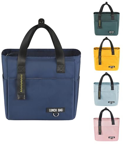 INNKGLE Insulated Lunch Bag -Navy Blue- Leakproof PEVA Liner, Triple-Layer Thermal Insulation, Large Opening, Front & Side Pockets - for Adults & Kids, Cool Bag for Office, School, Picnic, Outdoors