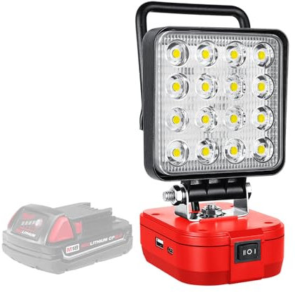RIGIDON Projecteur Led Rechargeable Lampe Pour Milwaukee M18 Batterie 18V, 48W 4800LM Portable Phare de Travail Sans Fil pour Chantier, Garage, Camping, Randonnée, Pêche, Urgence (Sans Batterie)