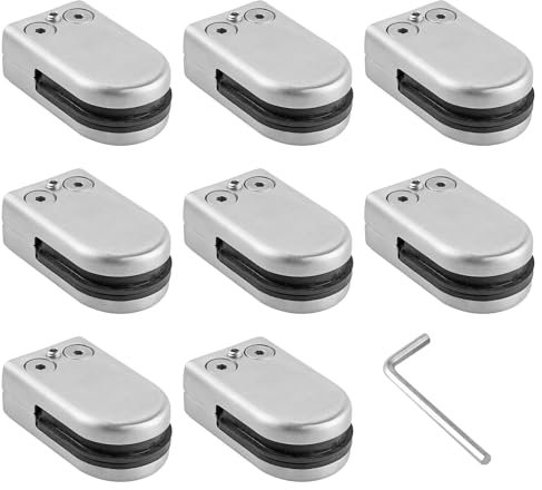 Anhoer 8Pcs Glass Clamps 304 Stainless Steel Glass Clip Clamp 9-10MM Bracket Brushed Finish Adjustable for Handrail Balustrade Staircase