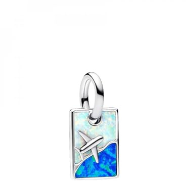 PANDORA Moments 793913C01 Sterling Silver Travel Charm with Synthetic Opal Compatible with Me and Moments Pendants, 0.2x1.3x0.8cm, Sterling Silver, Opal