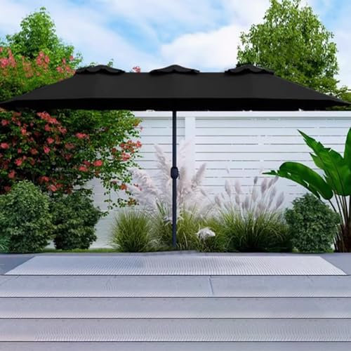 YHDMDQ Ombrellone Doppio Grande 455x265cm, Ombrellone da Giardino con Manovella Manuale, Parasole da Esterno per Terrazza Piscina, Senza Base(Black)