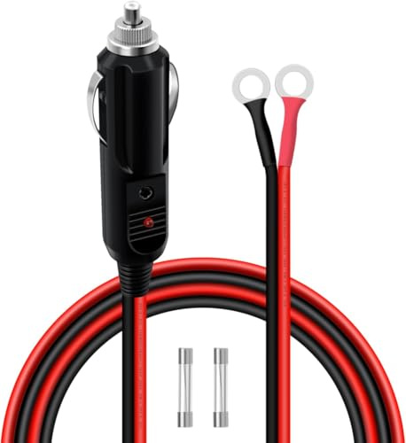 HuaLiSiJi Zigarettenanzünder Stecker auf O Ring Anschluss 12V 24V KFZ Wechselrichter Kabel 14AWG 15A 20A mit LED Anzeigeleuchten für Auto Wechselrichter Auto Audio etc (3 m)