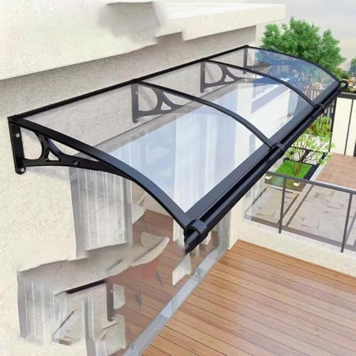 Aluminium-Baldachin für Haustür mit seitlicher Regenrinne, Außenmarkise für Terrasse, Balkon, Garteneingang, Braun, 120 x 200 cm
