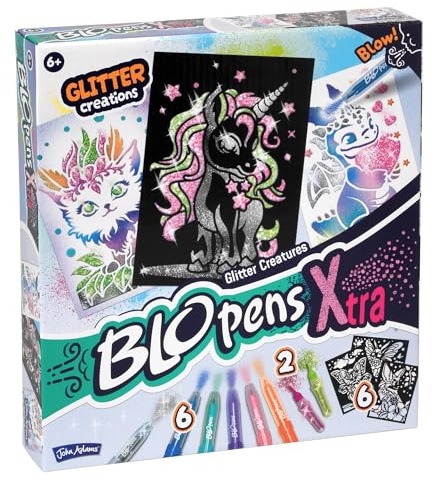 John Adams BLOPENS Xtra Glitter Creatures: Erstellen Sie glitzernde Glitzer-Airbrush-Bilder, Kunst und Handwerk, Malstifte, ab 6 Jahren