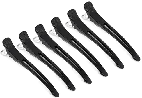 BUTBU 6 Piezas Pinzas Pelo Mujer, Pinzas de Pelo de Duckbill, Pinz-as de Pe-lo de Rizo de Cocodrilo con Agujeros, Herramienta de Clips de Peinado, Accesorios para Estilismo de Salón, para Mujer, Negro